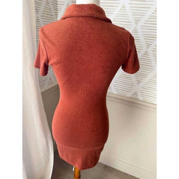 White Fox Women’s XS Rust Terry Cloth Ruched Mini Dress - Picture 6 of 8